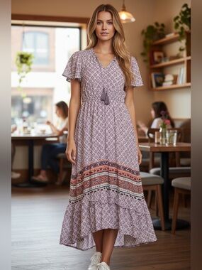Knox Rose Lavender Floral Boho Midi Dress M‎